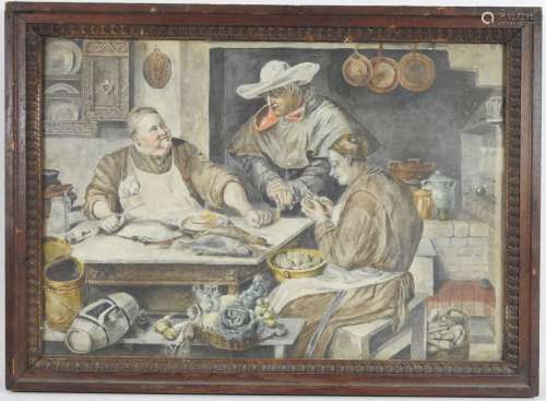 Ecole du XIXème siècle. Les cuisiniers. Aquarelle. 42 x 60 c...