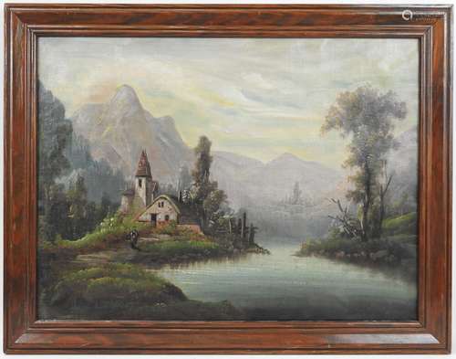 Ecole FRANCAISE du XIXème. Paysage de montagne. Huile sur to...