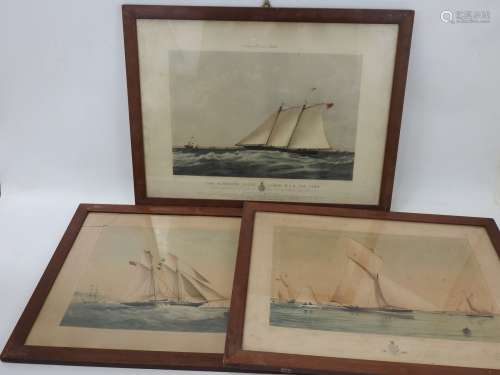 Reunion de trois gravures de marine dont The cutter Yacht 'P...