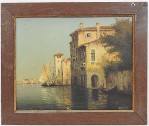 Ecole du XXeme. Canal à Venise. Huile sur toile. Signé en ba...