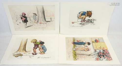 Georges REDON (1869-1943) d'après. Quatre estampes en couleu...