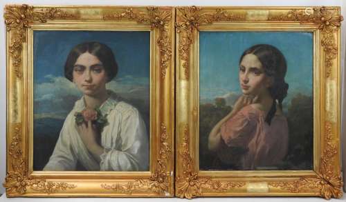 Ecole FRANCAISE du XIXème siècle. Portraits de fillettes. De...
