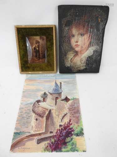 LOYEUX Lucienne : le Mont Saint Michel. Aquarelle en feuille...