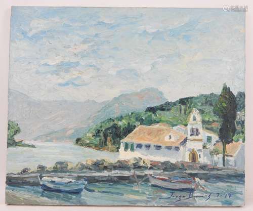 Jorge BORRAS (1952) : Corfu. Huile sur toile. Signé en bas à...