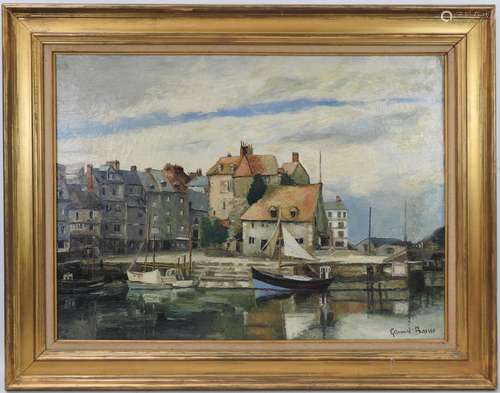 Germaine BAISSE (XXème). Port de pêche. Huile sur toile. Sig...