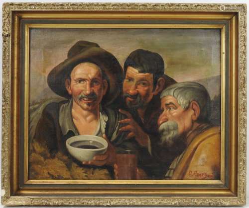 ANNEGUI (XXème). Les trois hommes. Huile sur toile. Signé en...