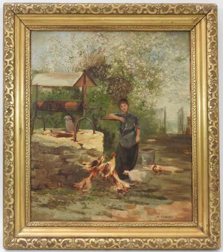 Marie Emmanuel G. COMOY (1856-1903) : Jeune fermière près d'...