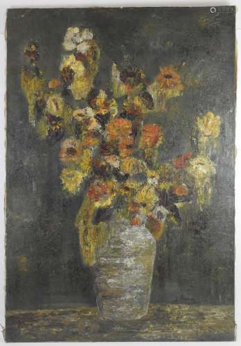 Georges BRUNON (1925). . Bouquet de fleurs. Huile sur toile....