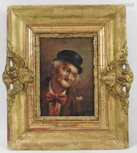A. SALLIER (XIXème). Portrait d'homme à la pipe. Huile sur t...