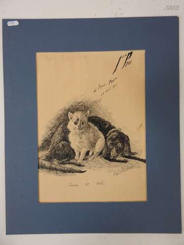 Ecole française du XXème siècle : chien et chat. 1er prix de...