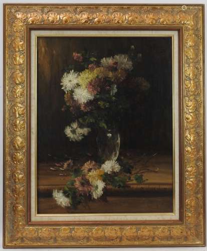Ecole du XIXème. Bouquet de fleurs. Huile sur toile. 65 x 51...
