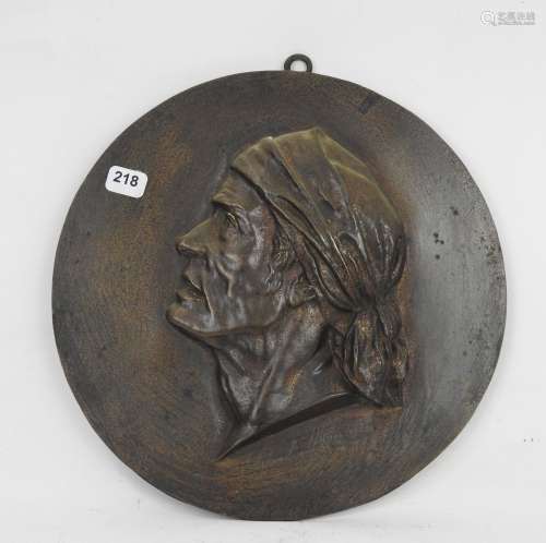MEDAILLON circulaire en bronze au profil en bas relief de Je...