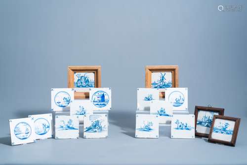 Sixteen Dutch Delft blue and white 'landscape' tiles, 18th/1...