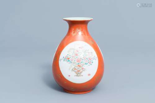 A fine Chinese famille rose 'yuhuchunping' vase with coral r...