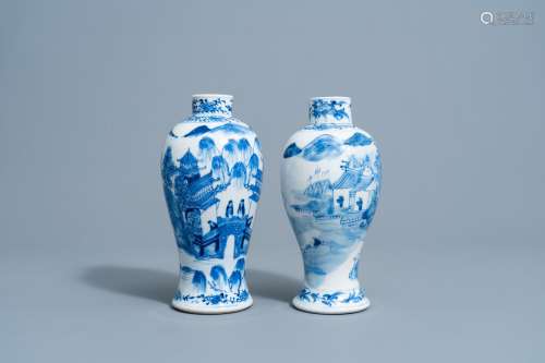 Two Chinese blue and white baluster shaped vases with an ani...