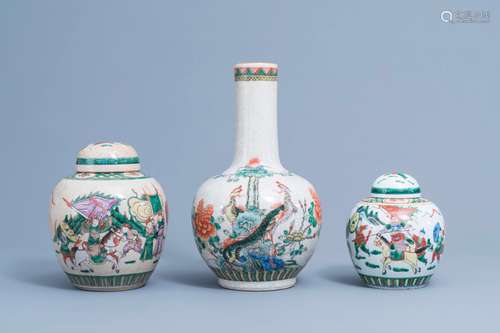 A Chinese bottle shaped Nanking crackle glazed famille verte...