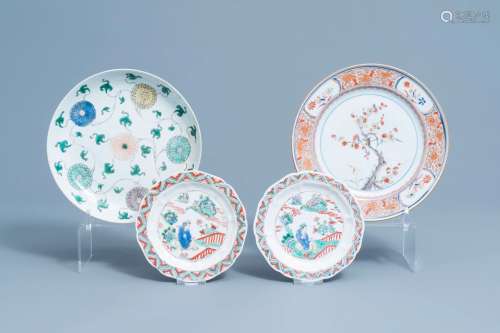 Four various Chinese famille verte and Imari style plates wi...