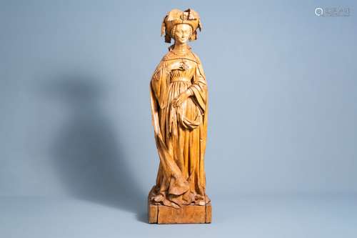 A carved elm wood figure of Agnes of Burgundy, Duchess of Bo...