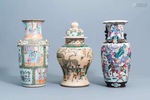 Three various Chinese Canton and Nanking crackle glazed fami...