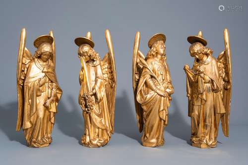 Four Gothic revival gilt wood angel statues with Arma Christ...