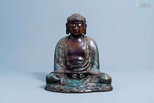 A large Japanese champleve enamel and bronze figure of a sea...