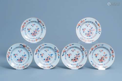 Six Chinese Imari style deep plates with floral design, Qian...