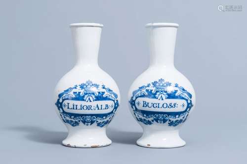 A pair of Dutch Delft blue and white pharmacy bottles, 18th ...