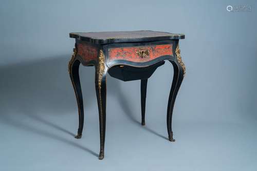 A French Historicism gilt mounted and brass marquetry sewing...