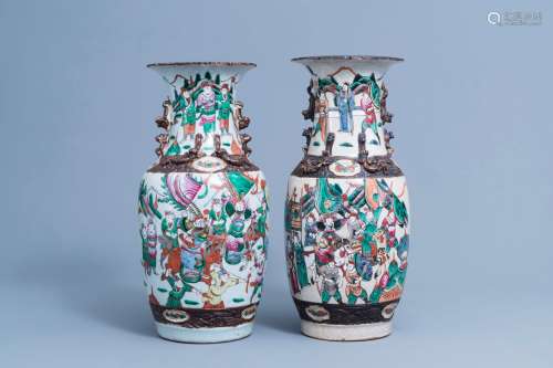 Two Chinese Nanking crackle glazed famille rose vases with w...