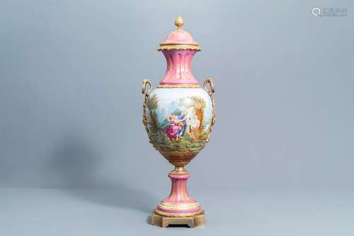 A large French 'Rose Pompadour' Sevres style vase and cover ...