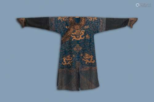 A Chinese gold thread embroidered summer 'dragons' robe, 19t...