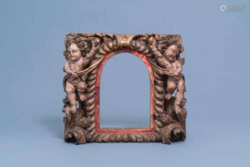 A carved and polychrome and gilt painted wooden tabernacle f...