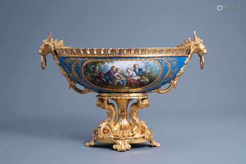 A large French Sevres style porcelain gilt bronze mounted ov...