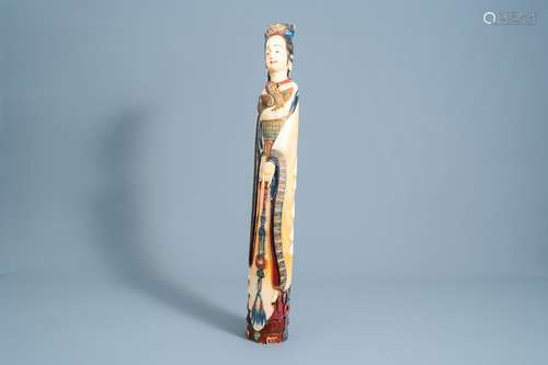 A large Chinese polychrome carved ivory figure of a lady wit...