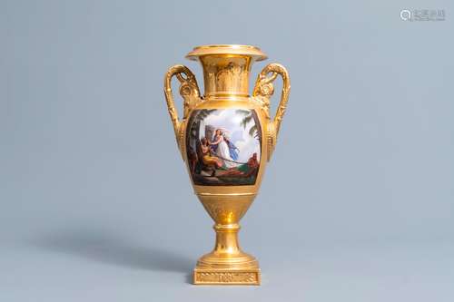 A French gilt and polychrome decorated Empire vase with a li...