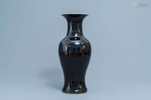 A Chinese monochrome black baluster vase, 19th C.