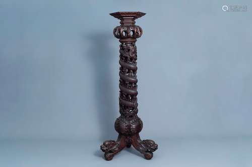 A Chinese or Vietnamese carved wooden 'dragon' column, 19th ...