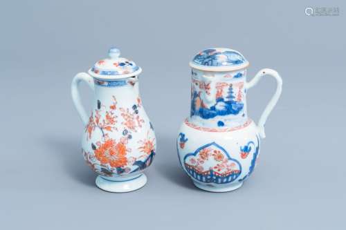 Two Chinese Imari style jugs and covers with floral design a...