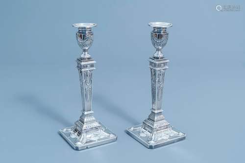 A pair of Victorian silver plated candlesticks in the style ...