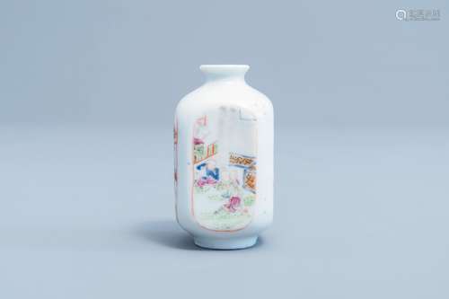 A quadrangular Chinese famille rose snuff bottle with playin...