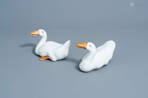 A pair of Chinese blanc de Chine models of geese, Republic, ...