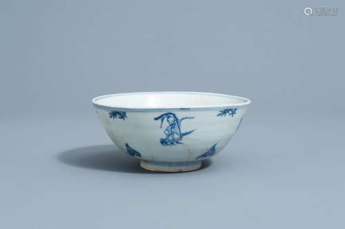 A Chinese blue and white 'Immortals' bowl, Ming