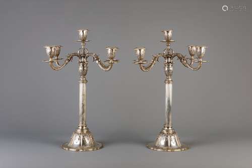 A pair of exceptional five-light silver candelabra, 800/000,...