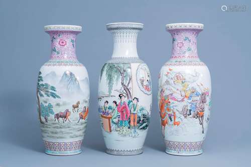 Three various Chinese famille rose vases, 20th C.