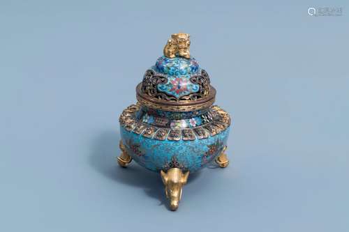 A Chinese cloisonne tripod 'dragons chasing the pearl' incen...