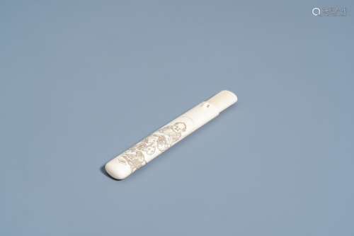 A Japanese ivory kiseruzutsu or pipe case of the mosu-zutsu ...