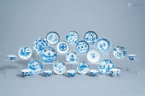 Sixteen various Chinese blue and white saucers and seven cup...