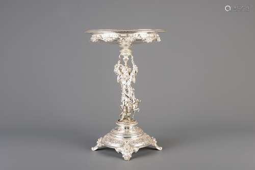 A German silver figural centrepiece with a nobleman and a gr...