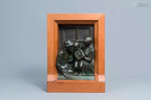 Jenö Bory (1879-1959): The family moment, green patinated br...