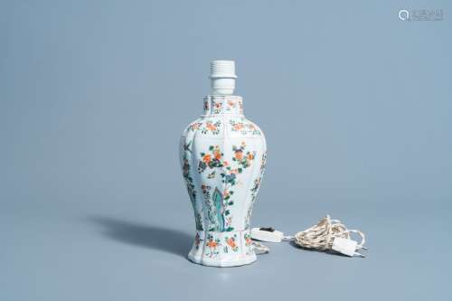 A lobed Chinese famille verte vase with floral design mounte...